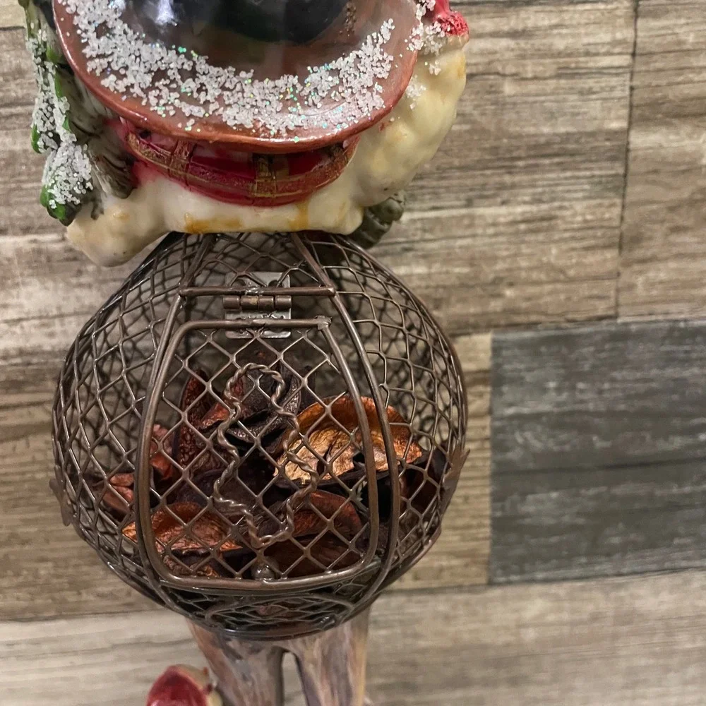 Snowman Figurine with Metal Potpourri Cage Holiday Winter Decor 12